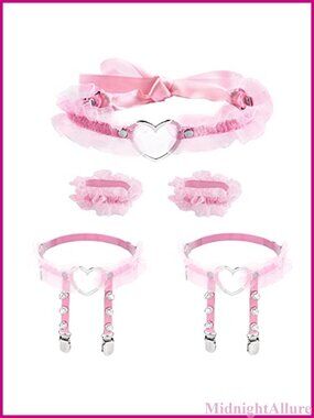 Lace Elastic Heart Garter Leg Ring Rivet Bracelet Choker Set